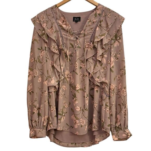 Bardot Lavender Pink Floral Ruffle Tie Front Loose Sheer Lined Blouse 10/Large - Picture 1 of 6